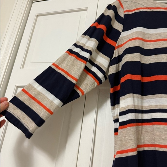 Liz Claiborne Navy/Orange Striped Boat Neck 3/4 Sleeves Size 1X Minimalist - Picture 3 of 8